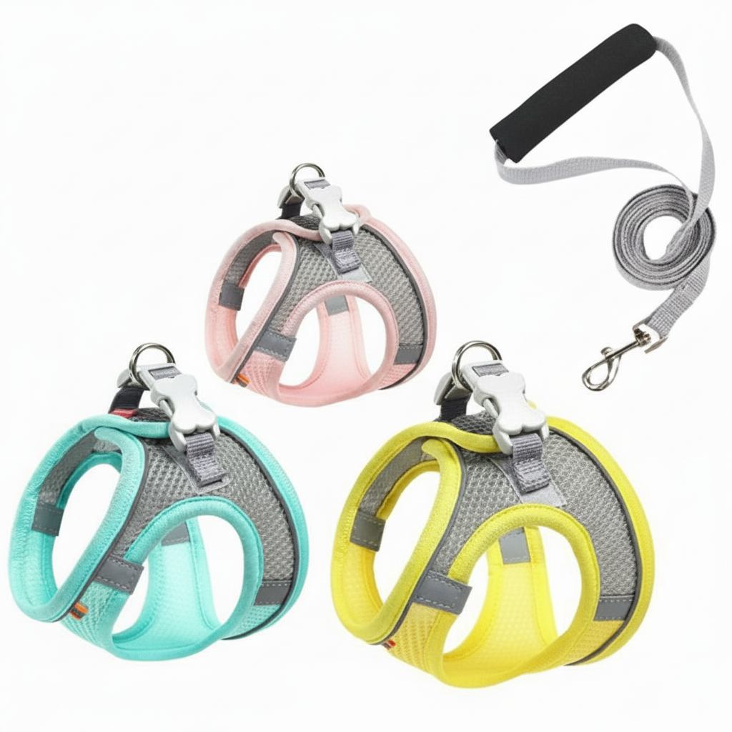 Adjustable Step In Dog Harness With Leash Set